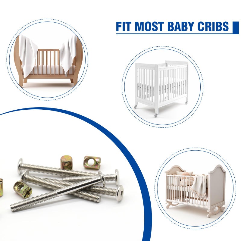 Socell 61pcs Crib Bunk Bed Furniture Hardware Replacement Kit, Stainless Steel Hex Drive Socket Cap Furniture Barrel Screws Bolt Nuts Assortment Kit for Crib Screws with 1 Wrenches(M6x12mm-75mm) - Image 4